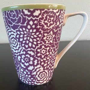 Cynthia Rowley NEW YORK ~  Deep Purple, Jade Green & Ivory Floral Mug